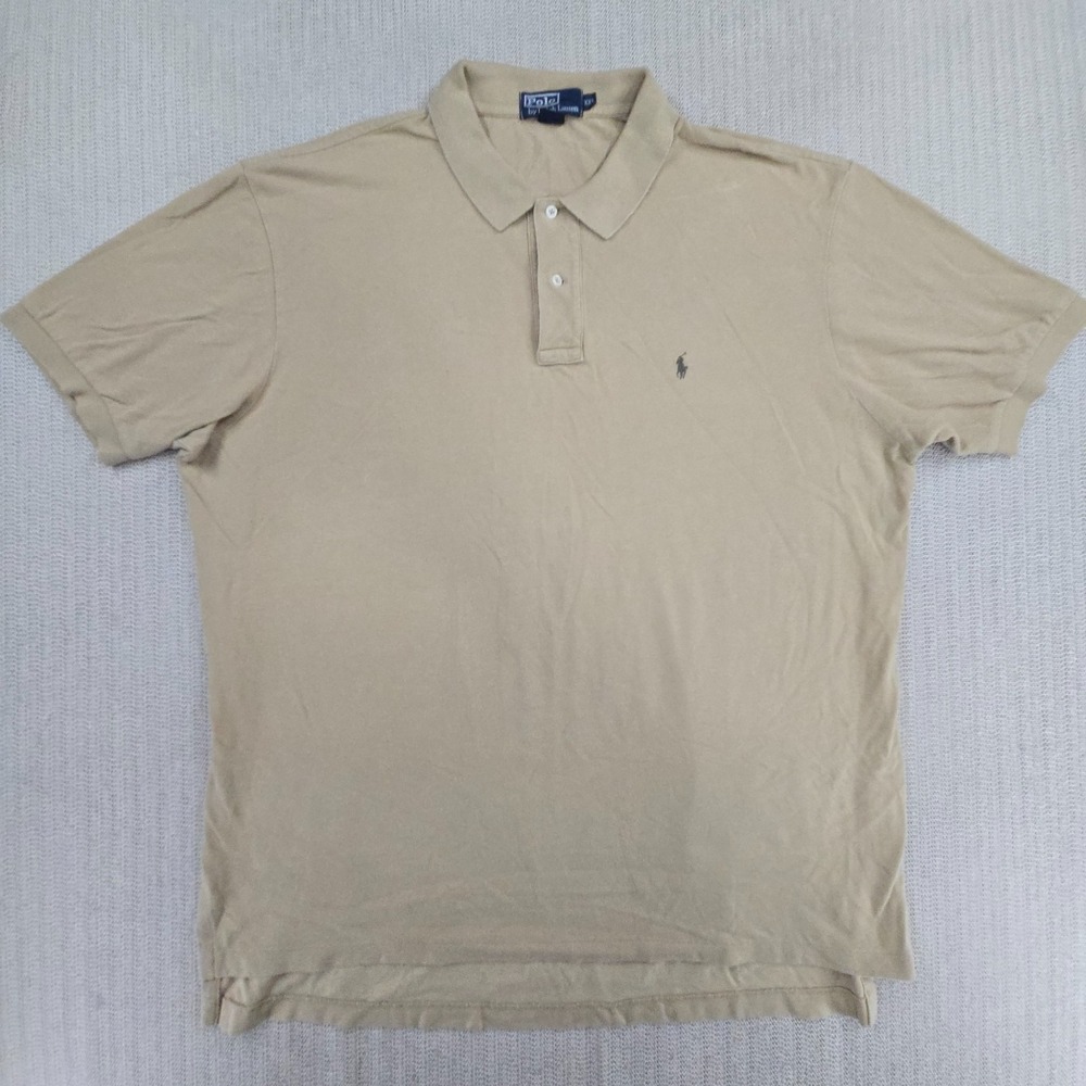 Polo Ralph Lauren Shirt Mens 2XL Beige Cotton Gray Pony Short Sleeve Preppy